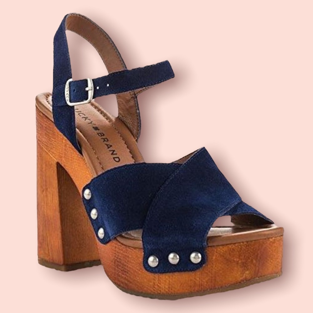 Lucky Brand Blue Crisscross Suede Platform Sandal
